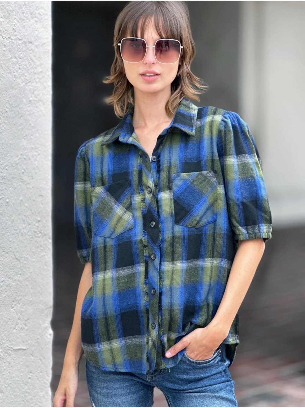 NWT Billy T Super Puff Plaid Shirtdress Flannel Button Down Top Size Small